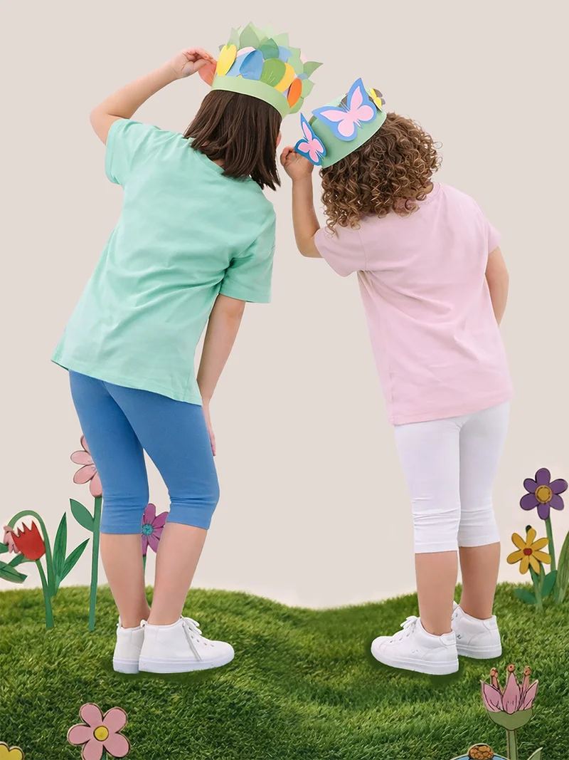 ج&مشب بنطلون ليجنز قطن للبنات عبوة من قطعتين باللون الكريمي والأزرق